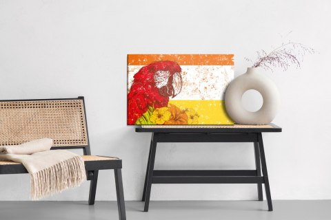Obraz Na Płótnie Papuga Ara Z Kwiatami W Stylu Retro Canvas Naturalny 100x70 LB-2787-NC100-70