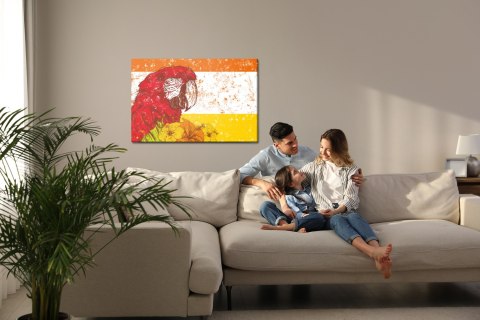 Obraz Na Płótnie Papuga Ara Z Kwiatami W Stylu Retro Canvas Naturalny 100x70 LB-2787-NC100-70