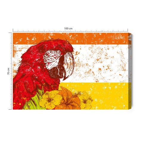 Obraz Na Płótnie Papuga Ara Z Kwiatami W Stylu Retro Canvas Naturalny 100x70 LB-2787-NC100-70
