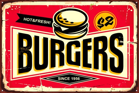 Obraz Na Płótnie Tablica Restauracji Fast Food W Stylu Retro Canvas Naturalny 100x70 LB-2810-NC100-70