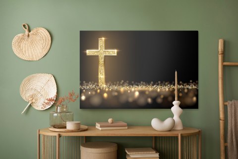 Obraz Na Płótnie Złoty Krzyż Canvas Naturalny 100x70 LB-2609-NC100-70