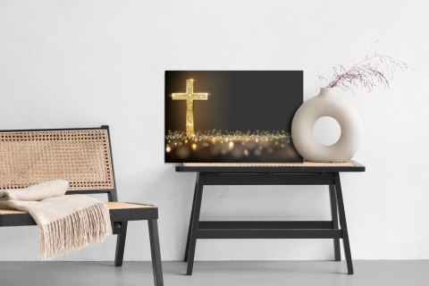 Obraz Na Płótnie Złoty Krzyż Canvas Naturalny 100x70 LB-2609-NC100-70