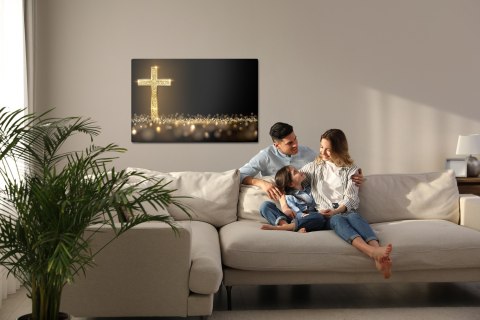 Obraz Na Płótnie Złoty Krzyż Canvas Naturalny 100x70 LB-2609-NC100-70