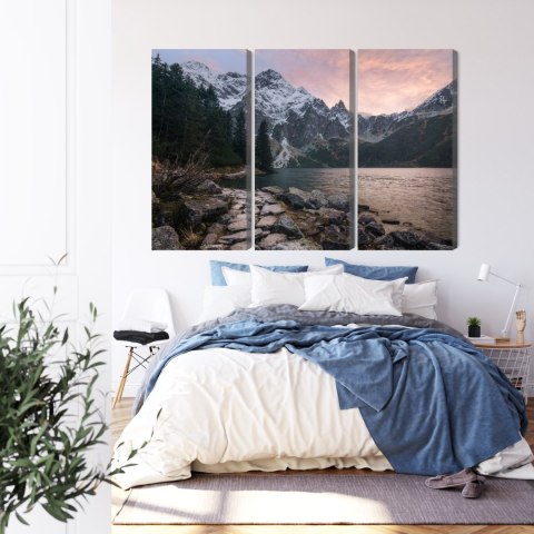 Obraz Wieloczęściowy Jezioro I Las W Górach Canvas 120x80 LBS-4335-C120-80_3X40-80