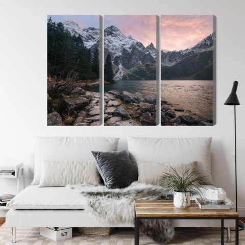 Obraz Wieloczęściowy Jezioro I Las W Górach Canvas 120x80 LBS-4335-C120-80_3X40-80