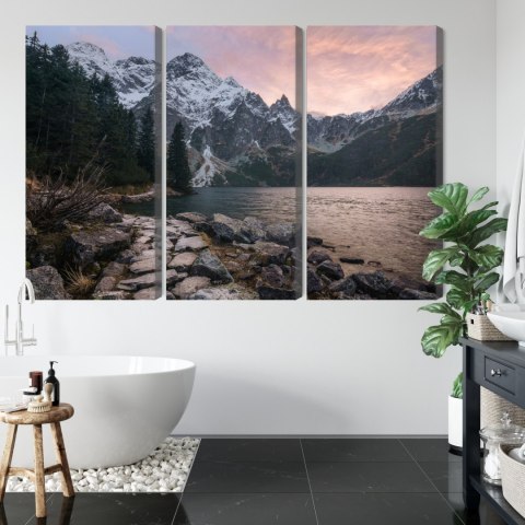 Obraz Wieloczęściowy Jezioro I Las W Górach Canvas 120x80 LBS-4335-C120-80_3X40-80