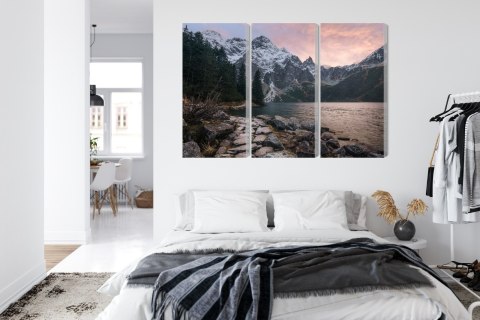 Obraz Wieloczęściowy Jezioro I Las W Górach Canvas 120x80 LBS-4335-C120-80_3X40-80