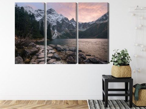 Obraz Wieloczęściowy Jezioro I Las W Górach Canvas 120x80 LBS-4335-C120-80_3X40-80