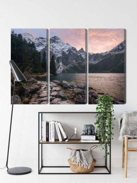 Obraz Wieloczęściowy Jezioro I Las W Górach Canvas 120x80 LBS-4335-C120-80_3X40-80