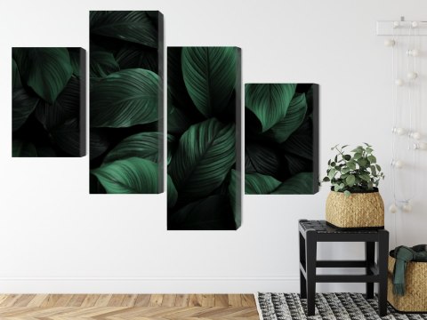 Obraz Wieloczęściowy Zielone Liście W Skali Makro Canvas 120x75 LBS-3716-C120-75_2X30-75_2X30-45