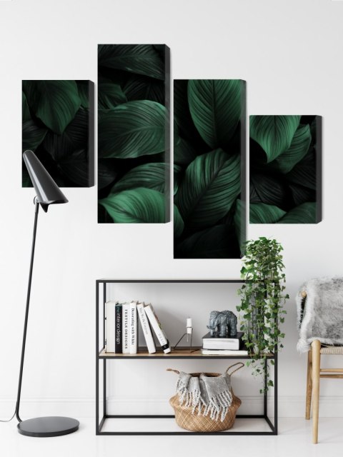 Obraz Wieloczęściowy Zielone Liście W Skali Makro Canvas Naturalny 80x50 LBS-3716-NC80-50_2X20-50_2X20-30