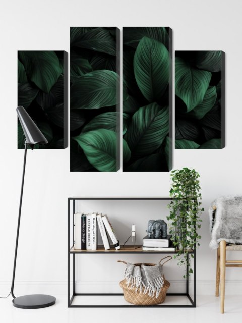 Obraz Wieloczęściowy Zielone Liście W Skali Makro Canvas Naturalny 80x60 LBS-3715-NC80-60_2X20-60_2X20-40