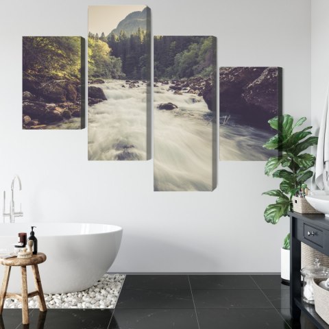 Obraz Wieloczęściowy Górska Rzeka W Lesie Canvas 120x75 LBS-3225-C120-75_2X30-75_2X30-45