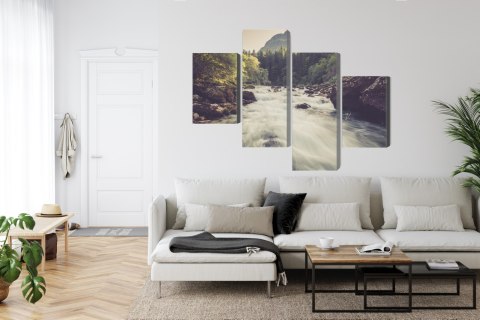 Obraz Wieloczęściowy Górska Rzeka W Lesie Canvas 120x75 LBS-3225-C120-75_2X30-75_2X30-45