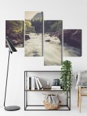 Obraz Wieloczęściowy Górska Rzeka W Lesie Canvas 120x75 LBS-3225-C120-75_2X30-75_2X30-45
