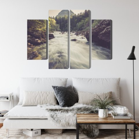 Obraz Wieloczęściowy Górska Rzeka W Lesie Canvas 80x60 LBS-3224-C80-60_2X20-60_2X20-40