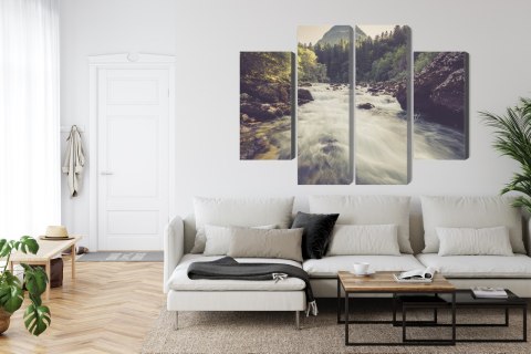 Obraz Wieloczęściowy Górska Rzeka W Lesie Canvas 80x60 LBS-3224-C80-60_2X20-60_2X20-40