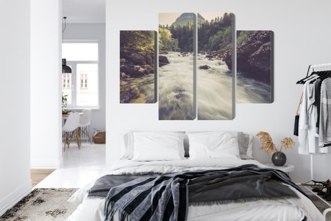 Obraz Wieloczęściowy Górska Rzeka W Lesie Canvas 80x60 LBS-3224-C80-60_2X20-60_2X20-40