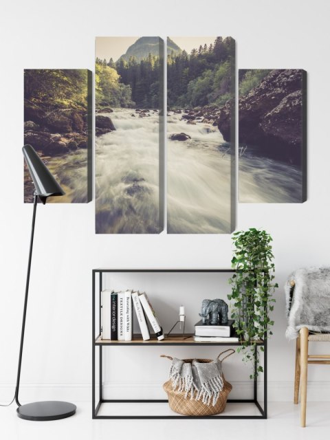 Obraz Wieloczęściowy Górska Rzeka W Lesie Canvas 80x60 LBS-3224-C80-60_2X20-60_2X20-40