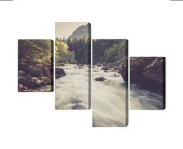 Obraz Wieloczęściowy Górska Rzeka W Lesie Canvas Naturalny 80x50 LBS-3225-NC80-50_2X20-50_2X20-30