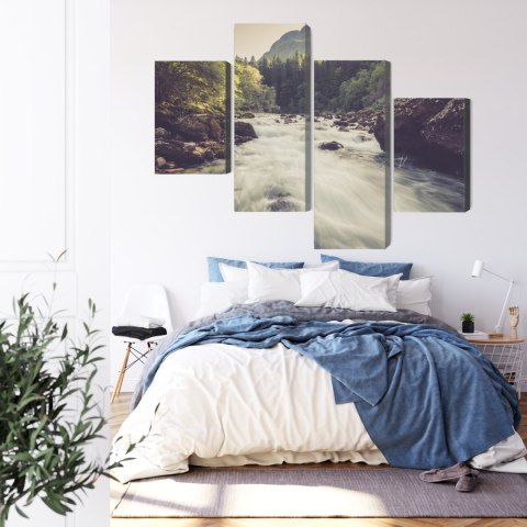 Obraz Wieloczęściowy Górska Rzeka W Lesie Canvas Naturalny 80x50 LBS-3225-NC80-50_2X20-50_2X20-30