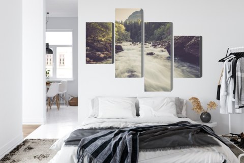 Obraz Wieloczęściowy Górska Rzeka W Lesie Canvas Naturalny 80x50 LBS-3225-NC80-50_2X20-50_2X20-30