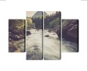 Obraz Wieloczęściowy Górska Rzeka W Lesie Canvas Naturalny 80x60 LBS-3224-NC80-60_2X20-60_2X20-40