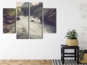 Obraz Wieloczęściowy Górska Rzeka W Lesie Canvas Naturalny 80x60 LBS-3224-NC80-60_2X20-60_2X20-40