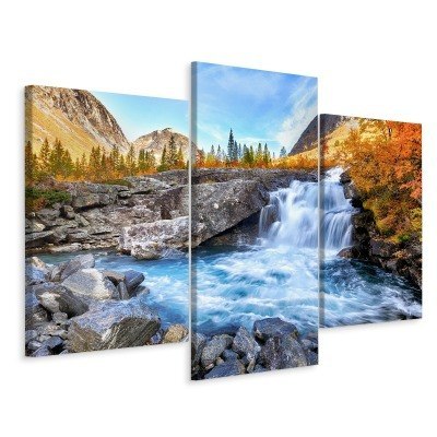 Obraz Wieloczęściowy Jesienny Krajobraz Z Wodospadem Canvas Naturalny 90x60 LBS-3238-NC90-60_1X30-60_2X30-45