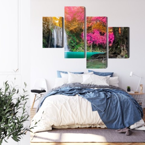 Obraz Wieloczęściowy Piękny Leśny Wodospad Canvas Naturalny 80x50 LBS-3335-NC80-50_2X20-50_2X20-30