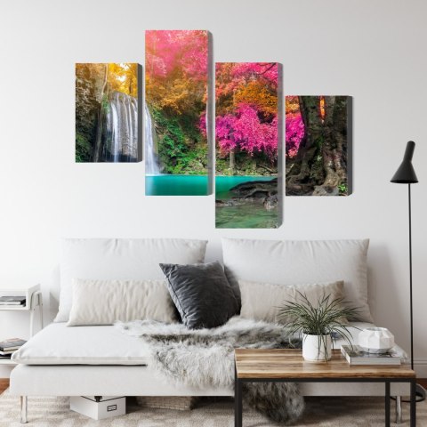 Obraz Wieloczęściowy Piękny Leśny Wodospad Canvas Naturalny 80x50 LBS-3335-NC80-50_2X20-50_2X20-30