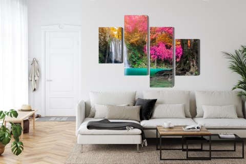 Obraz Wieloczęściowy Piękny Leśny Wodospad Canvas Naturalny 80x50 LBS-3335-NC80-50_2X20-50_2X20-30