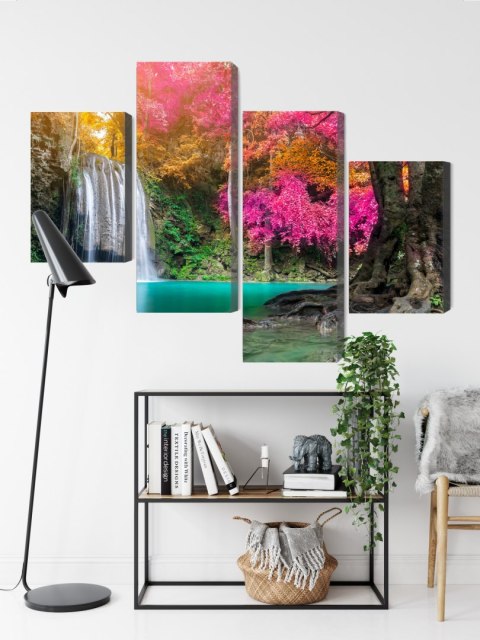 Obraz Wieloczęściowy Piękny Leśny Wodospad Canvas Naturalny 80x50 LBS-3335-NC80-50_2X20-50_2X20-30