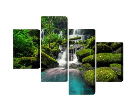 Obraz Wieloczęściowy Piękny Wodospad W Dżungli Canvas Naturalny 80x50 LBS-3245-NC80-50_2X20-50_2X20-30