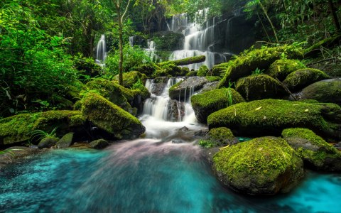 Obraz Wieloczęściowy Piękny Wodospad W Dżungli Canvas Naturalny 80x50 LBS-3245-NC80-50_2X20-50_2X20-30