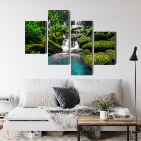 Obraz Wieloczęściowy Piękny Wodospad W Dżungli Canvas Naturalny 80x50 LBS-3245-NC80-50_2X20-50_2X20-30