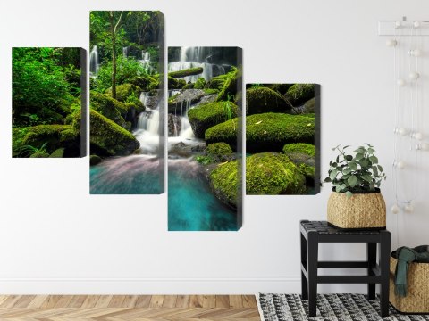 Obraz Wieloczęściowy Piękny Wodospad W Dżungli Canvas Naturalny 80x50 LBS-3245-NC80-50_2X20-50_2X20-30