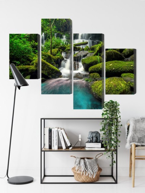 Obraz Wieloczęściowy Piękny Wodospad W Dżungli Canvas Naturalny 80x50 LBS-3245-NC80-50_2X20-50_2X20-30