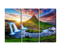 Obraz Wieloczęściowy Widok Na Wodospad Kirkjufellsfoss Canvas 120x80 LBS-3287-C120-80_3X40-80