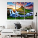 Obraz Wieloczęściowy Widok Na Wodospad Kirkjufellsfoss Canvas 120x80 LBS-3287-C120-80_3X40-80
