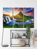 Obraz Wieloczęściowy Widok Na Wodospad Kirkjufellsfoss Canvas 120x80 LBS-3287-C120-80_3X40-80
