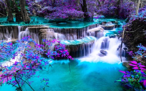 Obraz Wieloczęściowy Wodospad Huay Mae Khamin Canvas 120x75 LBS-3235-C120-75_2X30-75_2X30-45