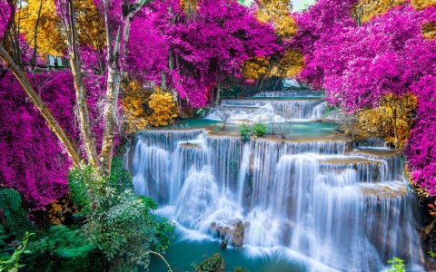 Obraz Wieloczęściowy Wodospad Jesienią Canvas 120x75 LBS-3230-C120-75_2X30-75_2X30-45