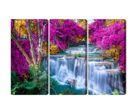 Obraz Wieloczęściowy Wodospad Jesienią Canvas 120x80 LBS-3227-C120-80_3X40-80