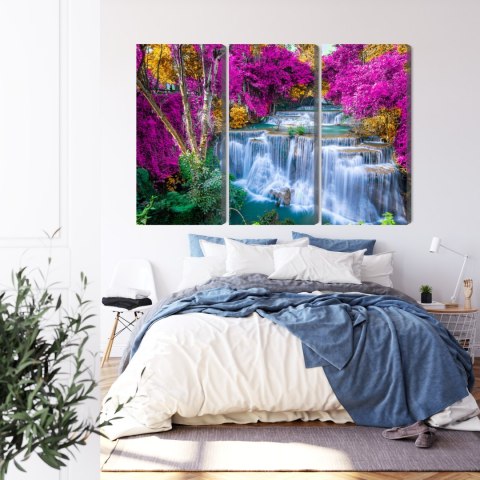 Obraz Wieloczęściowy Wodospad Jesienią Canvas 120x80 LBS-3227-C120-80_3X40-80