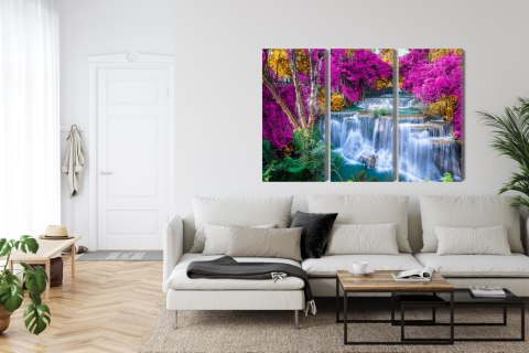 Obraz Wieloczęściowy Wodospad Jesienią Canvas 120x80 LBS-3227-C120-80_3X40-80