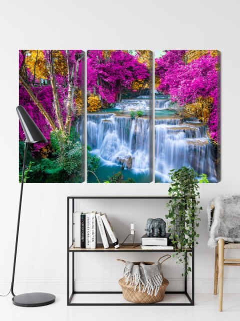 Obraz Wieloczęściowy Wodospad Jesienią Canvas 120x80 LBS-3227-C120-80_3X40-80