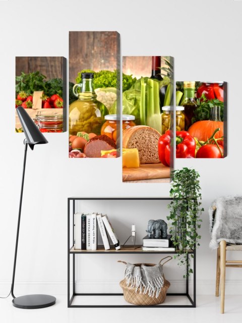 Obraz Wieloczęściowy Deska Obfitości Canvas 120x75 LBS-3078-C120-75_2X30-75_2X30-45