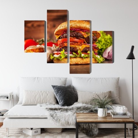 Obraz Wieloczęściowy Domowy Hamburger Canvas 120x75 LBS-3083-C120-75_2X30-75_2X30-45