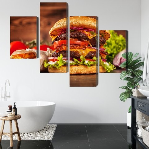 Obraz Wieloczęściowy Domowy Hamburger Canvas 120x75 LBS-3083-C120-75_2X30-75_2X30-45